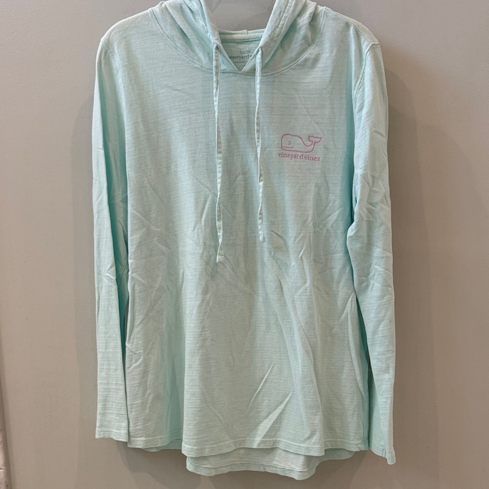 Vineyard Vines Aqua Hoodie with Pink Whale Logo